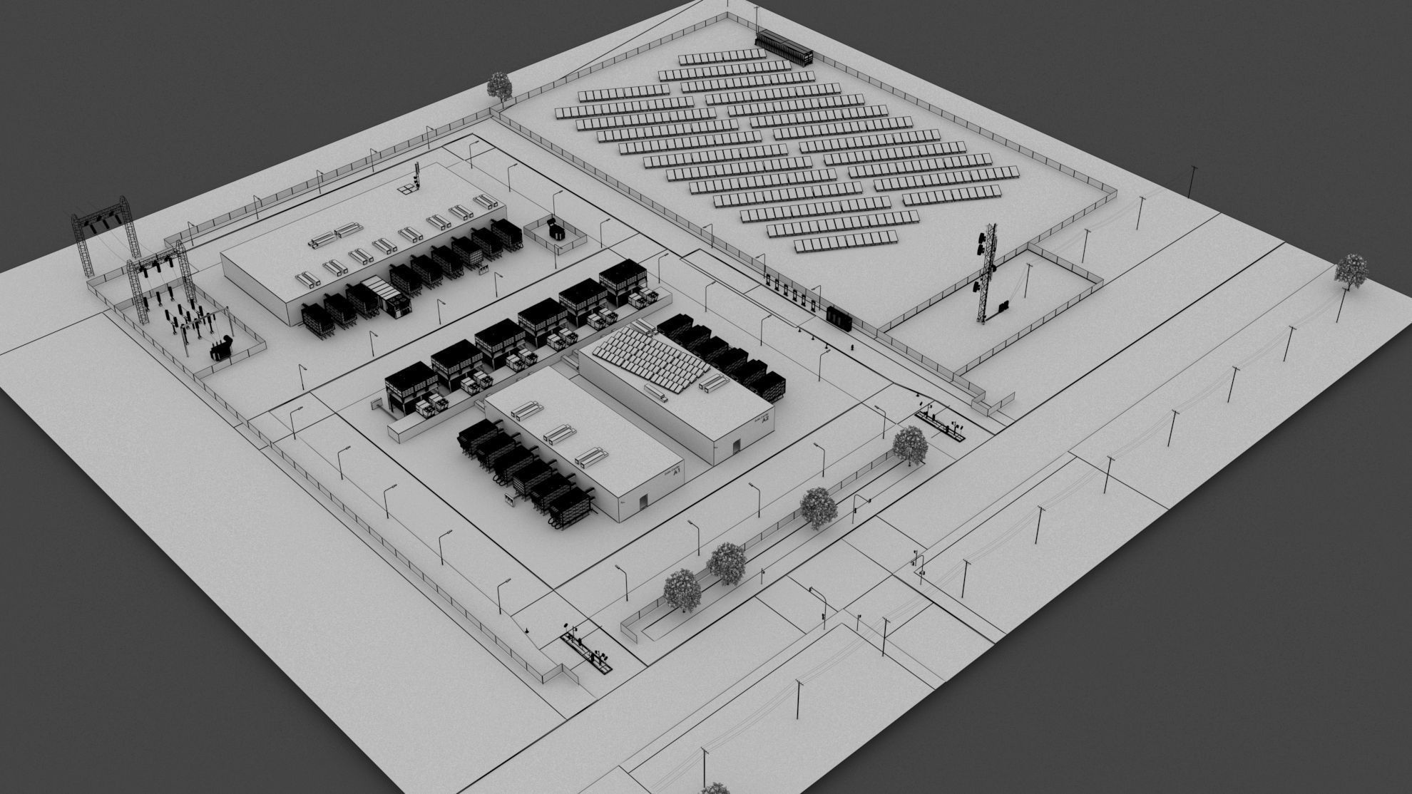 Data Center With Interior and Landscape 3D model_32
