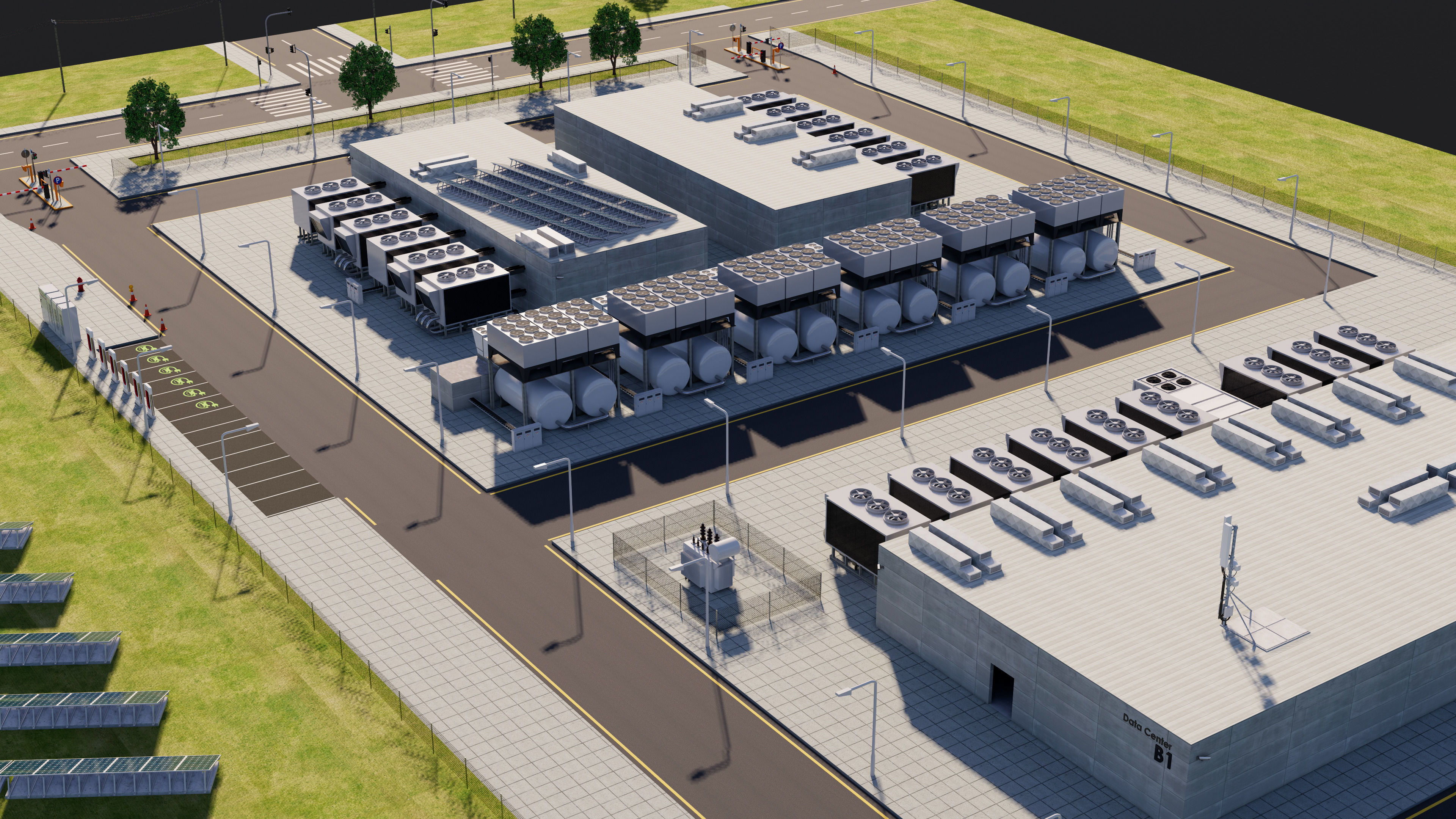 Data Center With Interior and Landscape 3D model_1