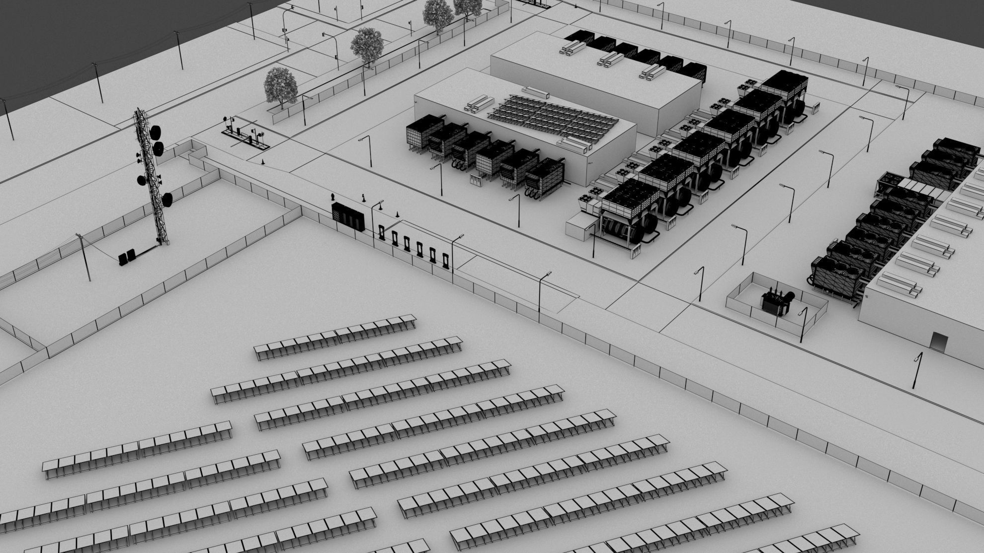 Data Center With Interior and Landscape 3D model_33
