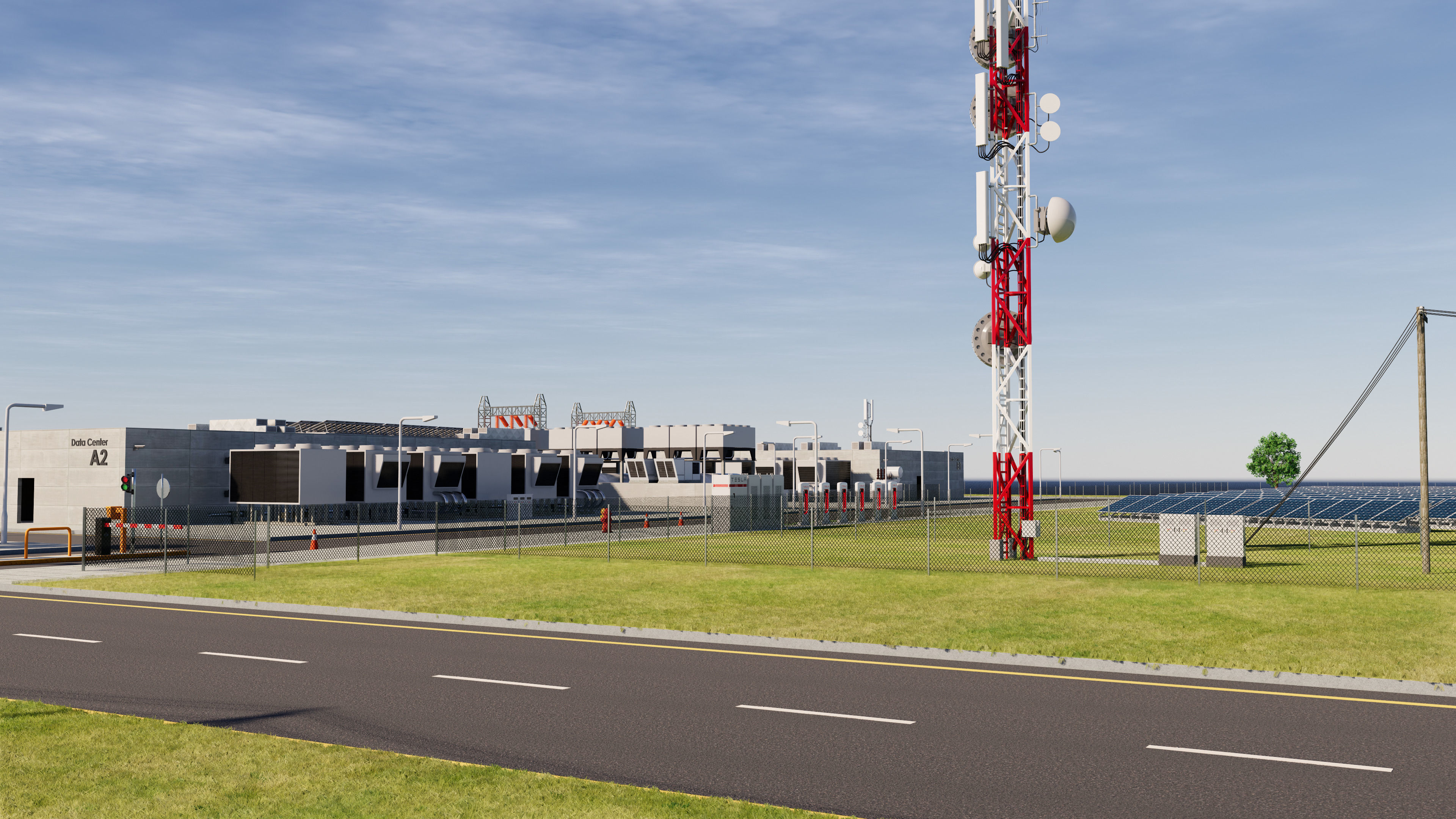 Data Center With Interior and Landscape 3D model_11