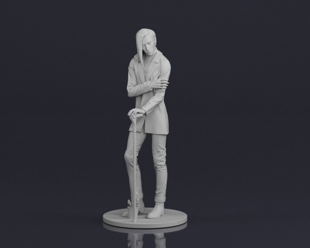 001544 Stylish man with long hair 3D print model_2