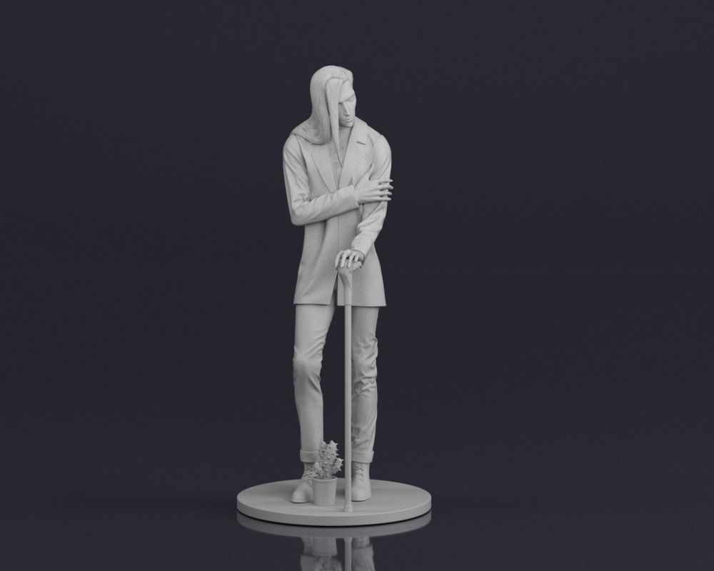 001544 Stylish man with long hair 3D print model_4