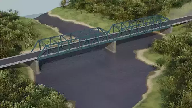 Steel Bridge with concrete pillars 3D model