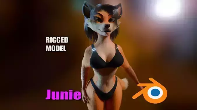 Luna Anthro Fox Low-poly 3D model