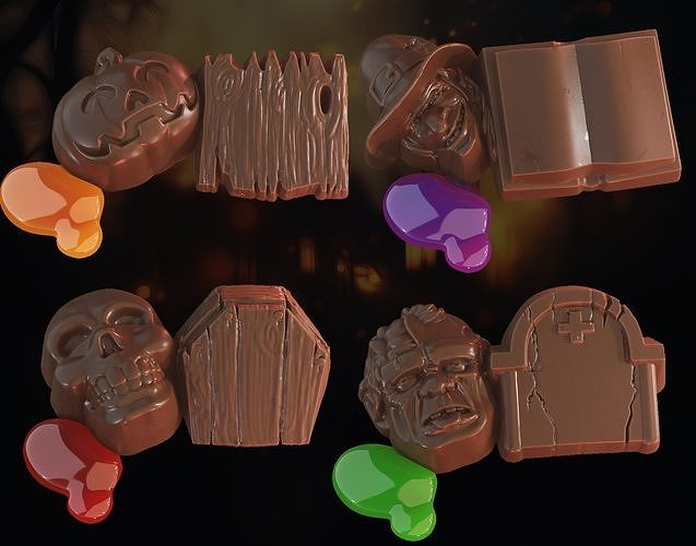 Funny Cute Spooky Halloween 3D Printable Chocolate Mold Set 3D print model
