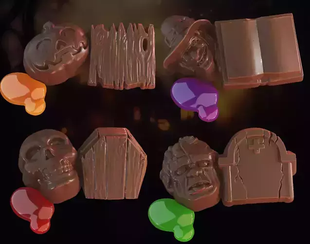 Funny Cute Spooky Halloween 3D Printable Chocolate Mold Set