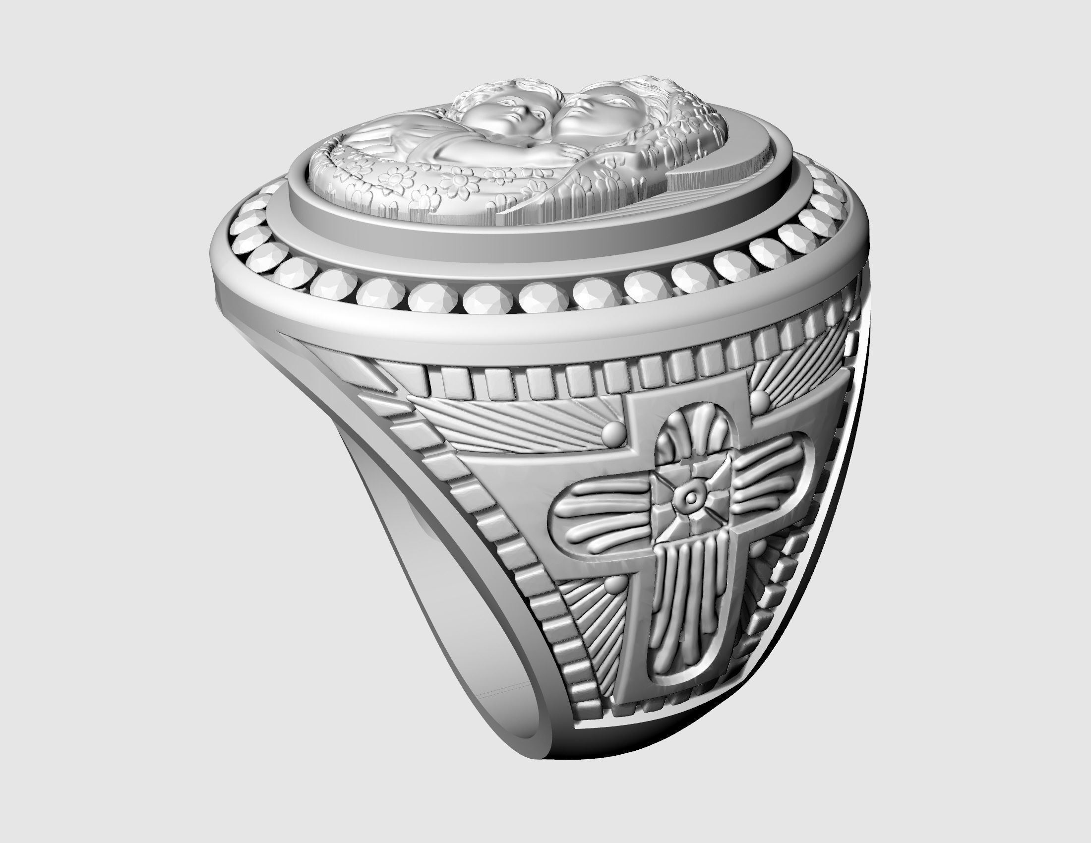 Mary with Jesus child ring 3D print model_9