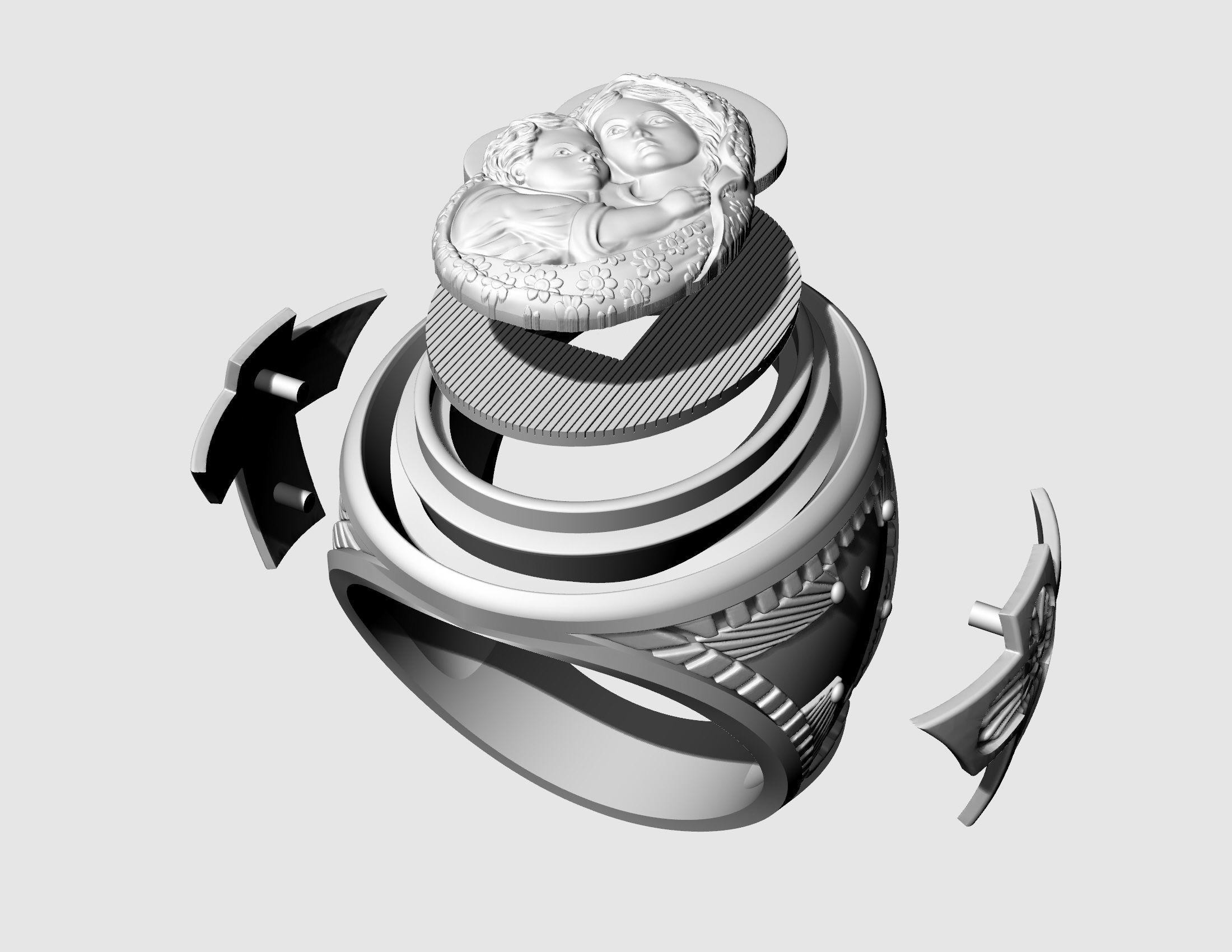 Mary with Jesus child ring 3D print model_12