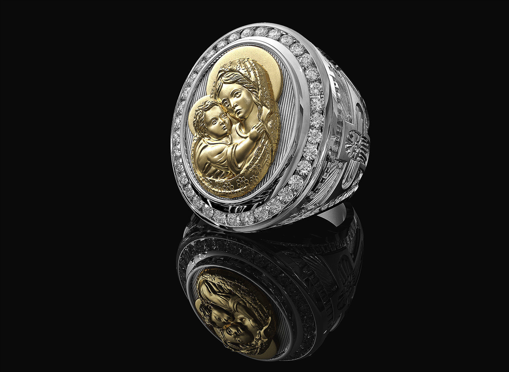 Mary with Jesus child ring 3D print model_2