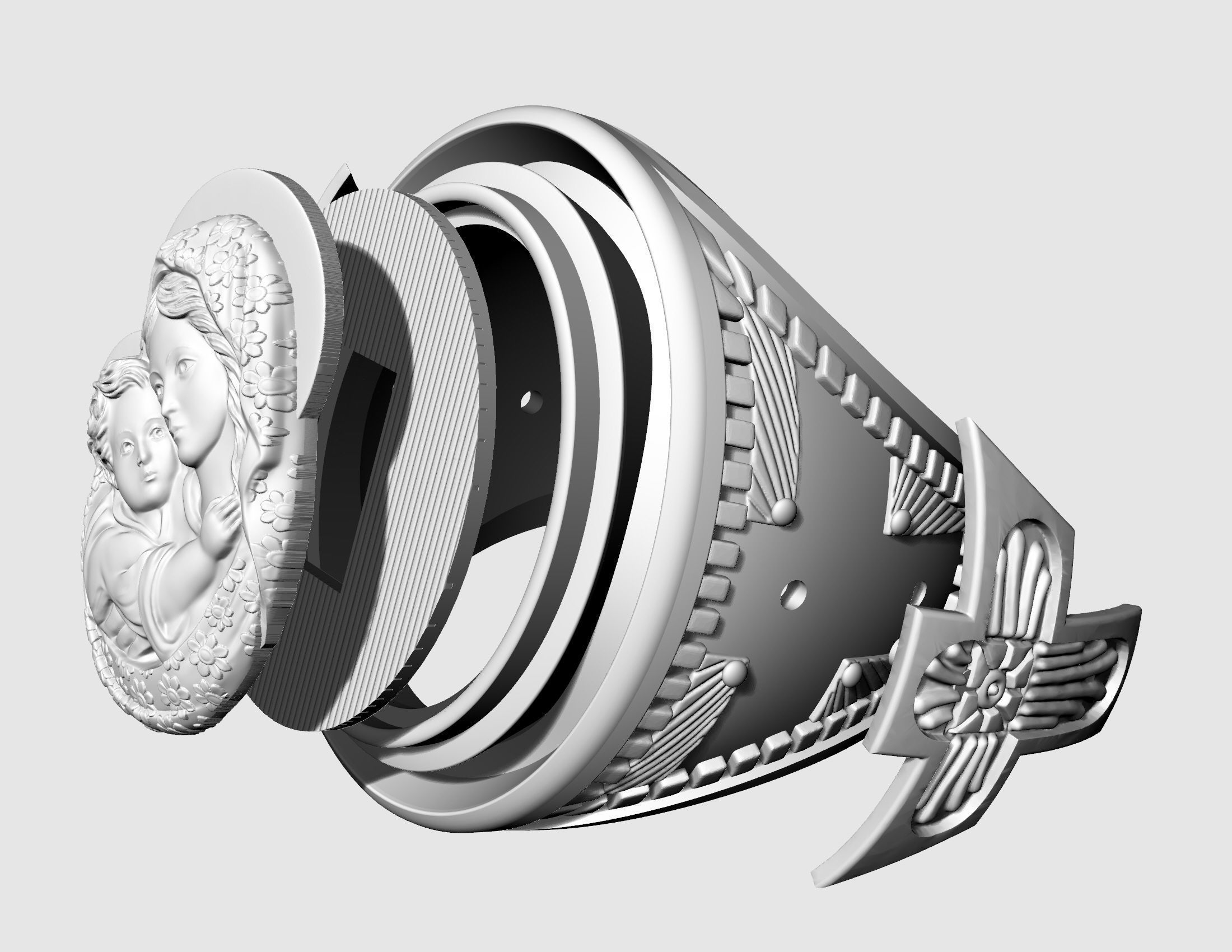 Mary with Jesus child ring 3D print model_14