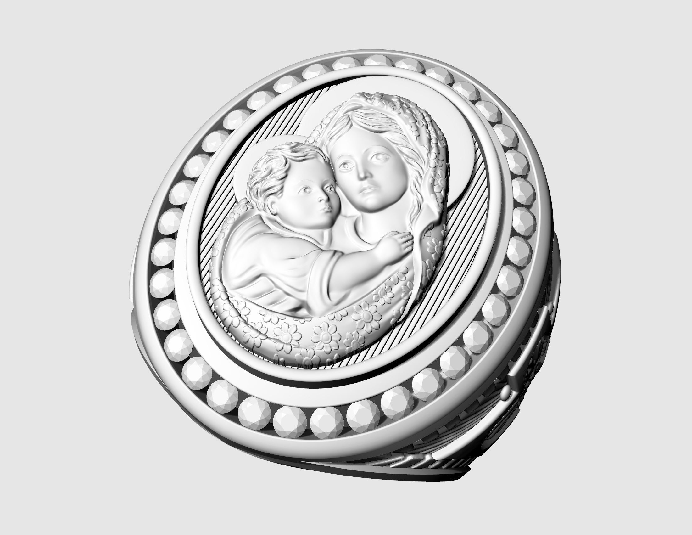 Mary with Jesus child ring 3D print model_7