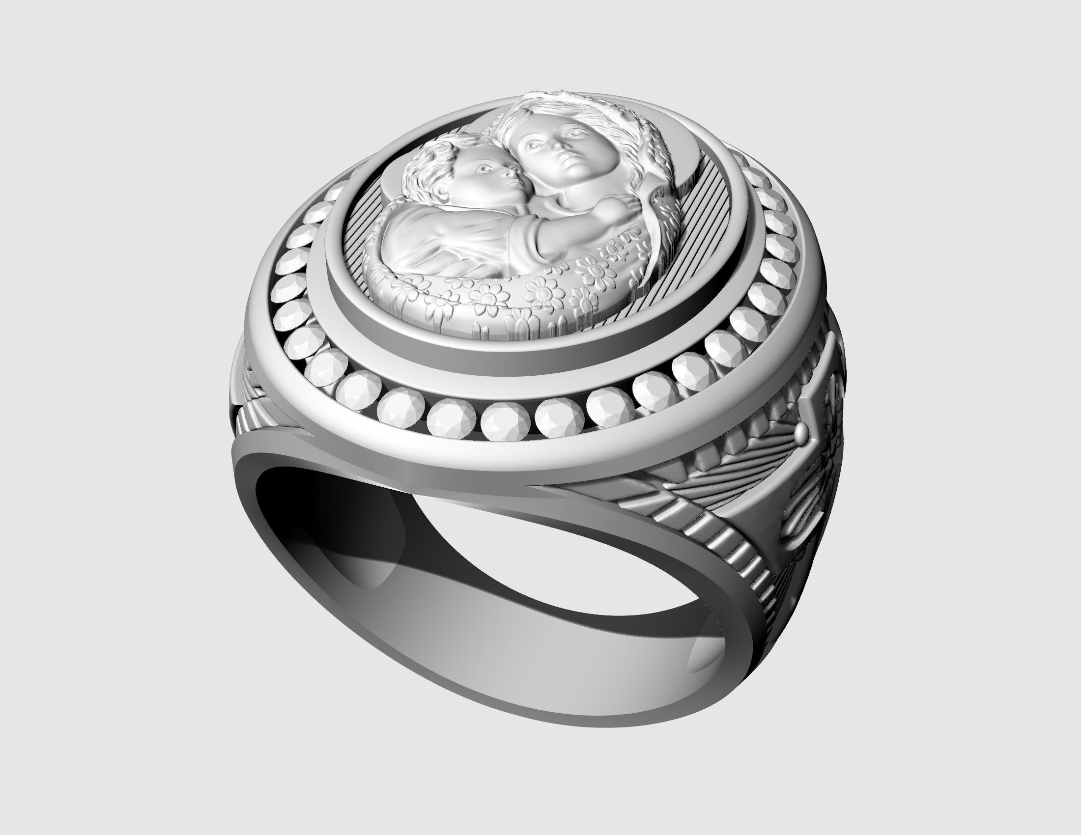 Mary with Jesus child ring 3D print model_8