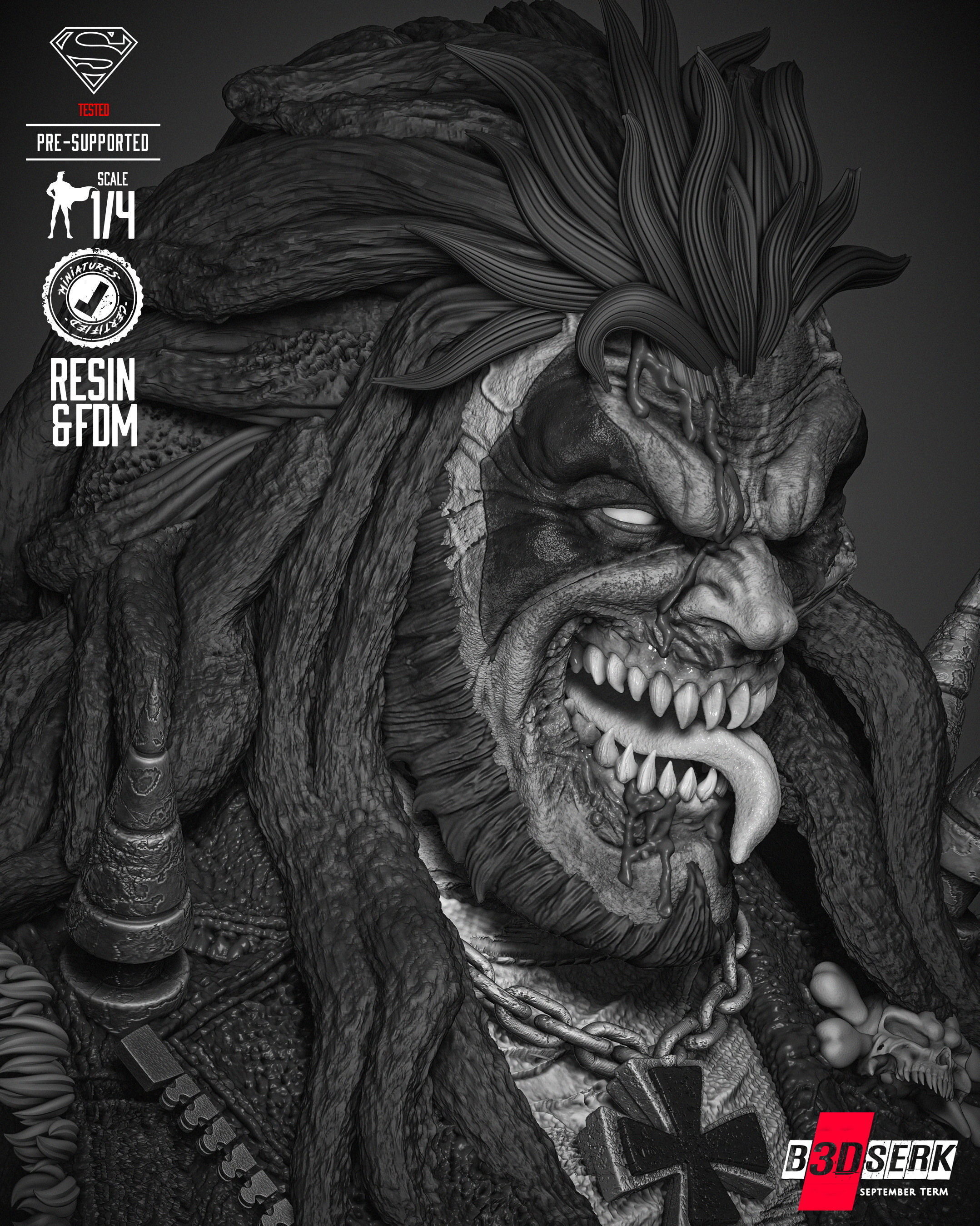 B3DSERK Lobo Zombie Bust Portrait  3D print model_44