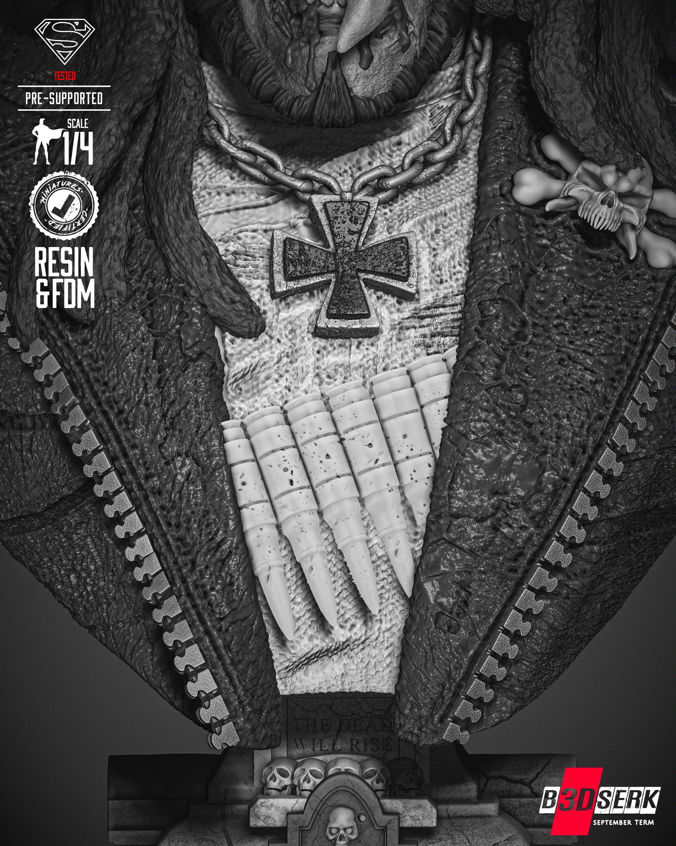 B3DSERK Lobo Zombie Bust Portrait  3D print model_9