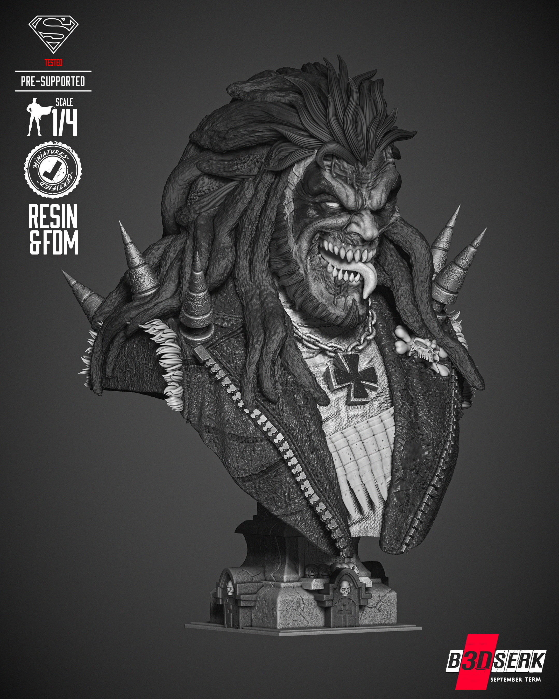 B3DSERK Lobo Zombie Bust Portrait  3D print model_10