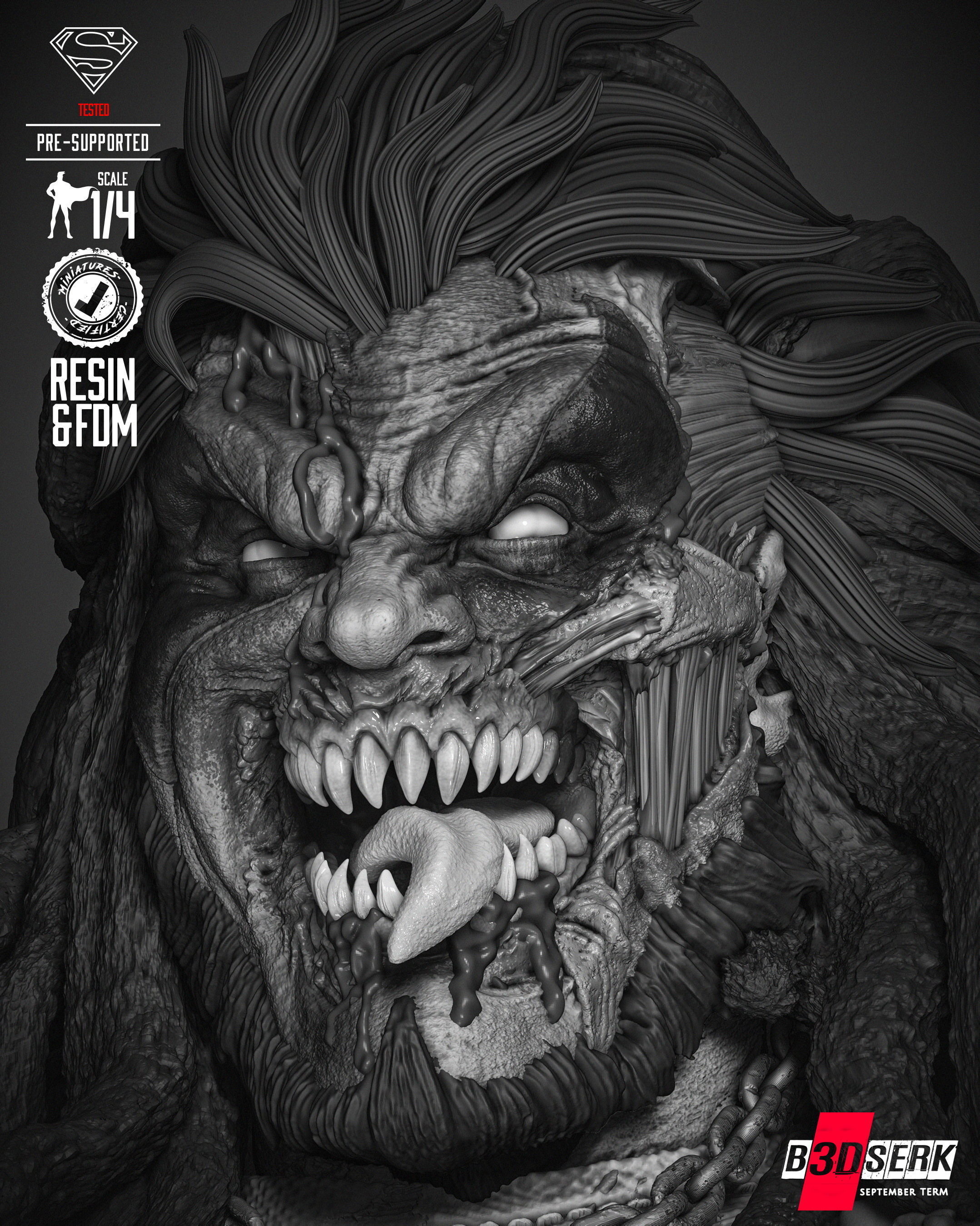 B3DSERK Lobo Zombie Bust Portrait  3D print model_4
