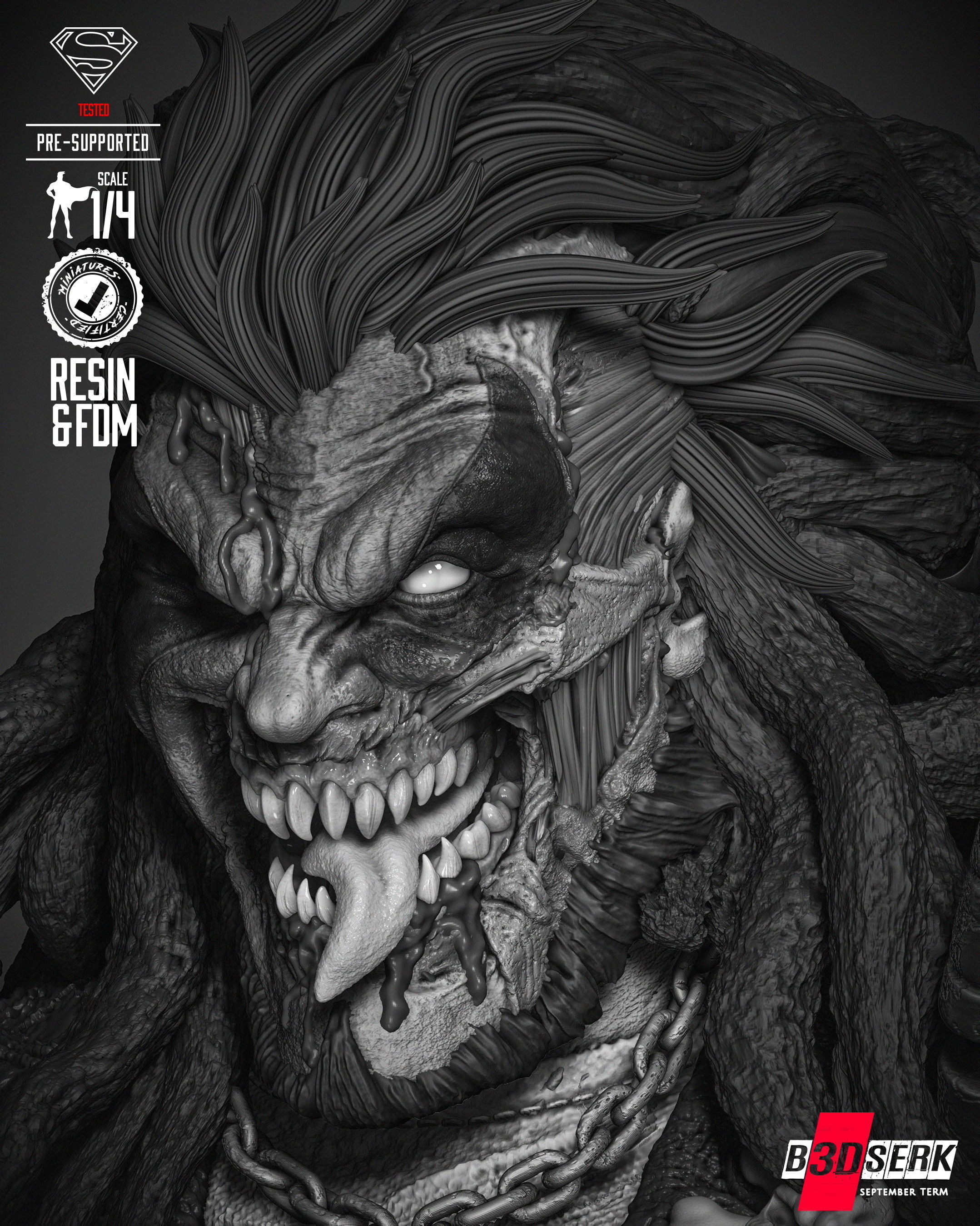 B3DSERK Lobo Zombie Bust Portrait  3D print model_30