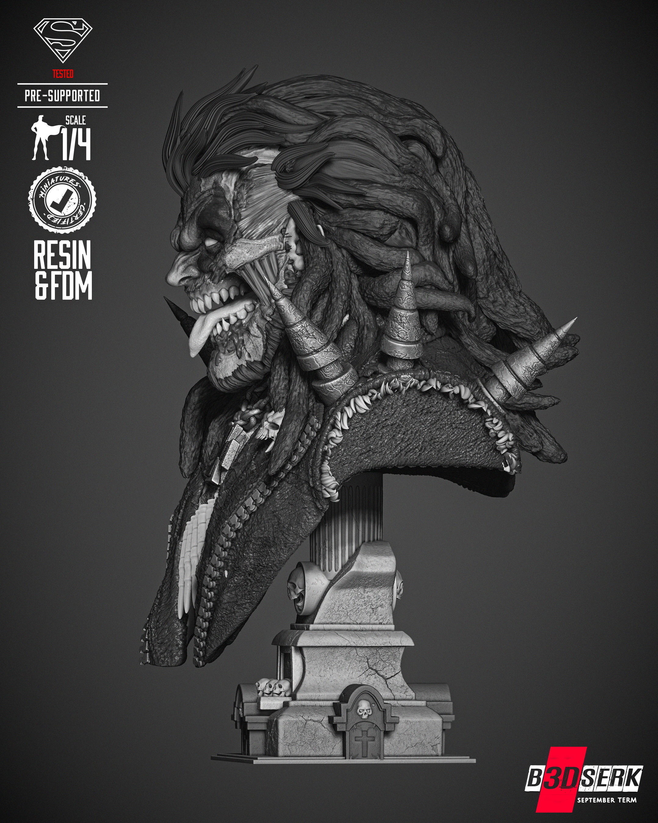 B3DSERK Lobo Zombie Bust Portrait  3D print model_51