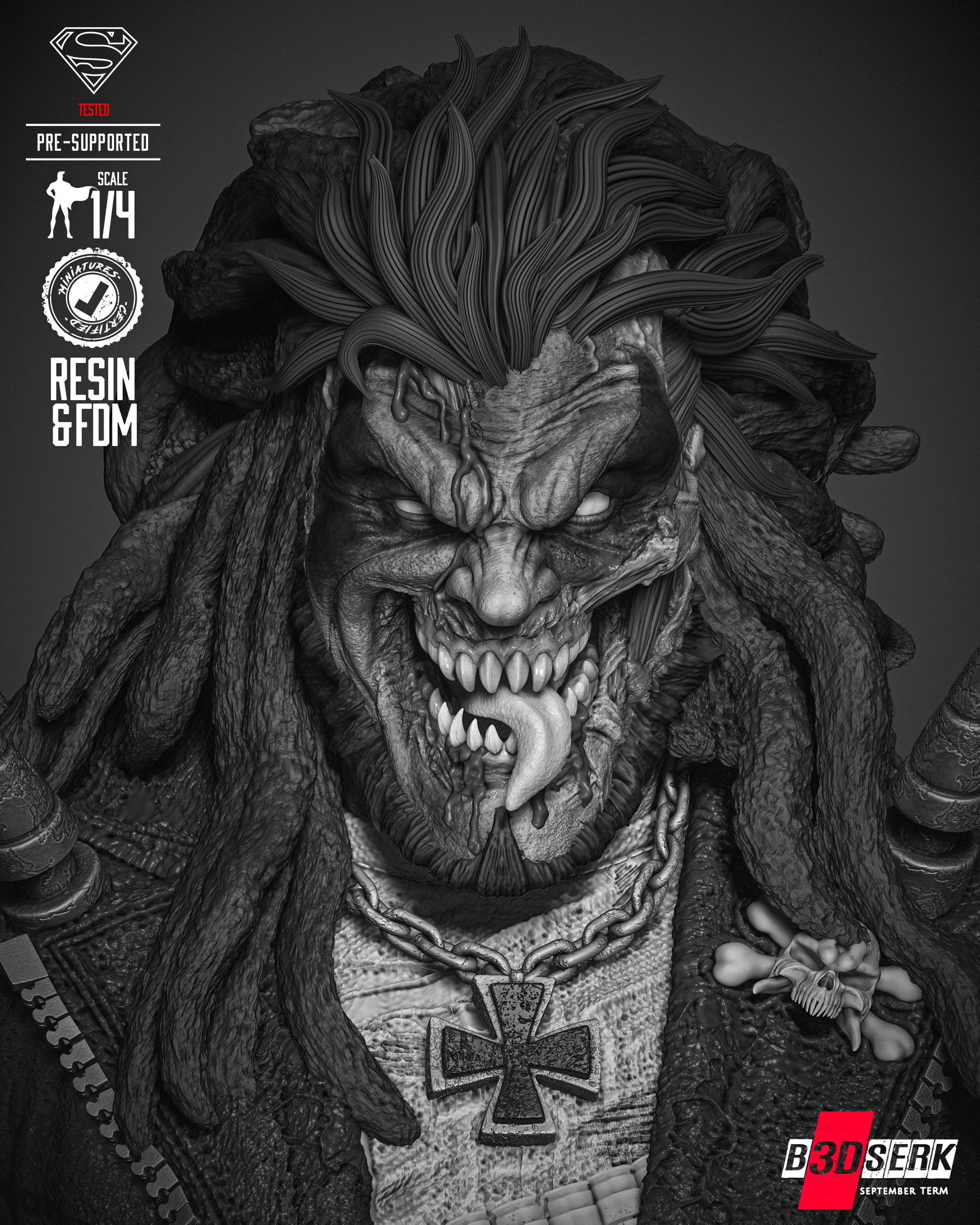 B3DSERK Lobo Zombie Bust Portrait  3D print model_11