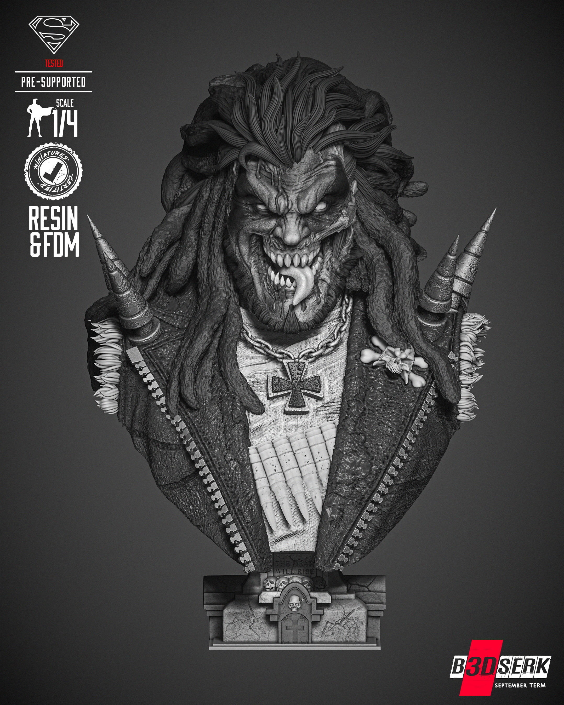 B3DSERK Lobo Zombie Bust Portrait  3D print model_56