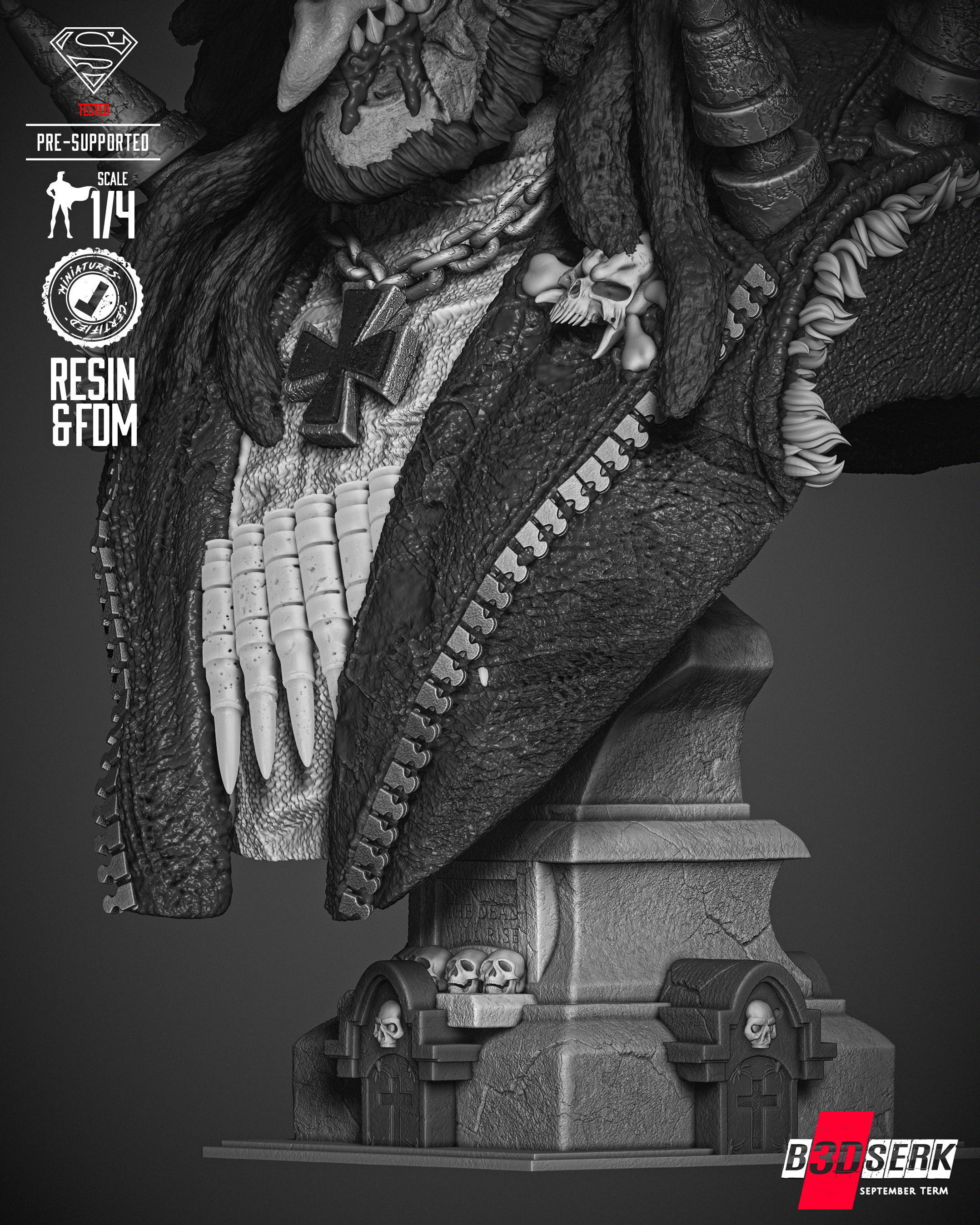 B3DSERK Lobo Zombie Bust Portrait  3D print model_36
