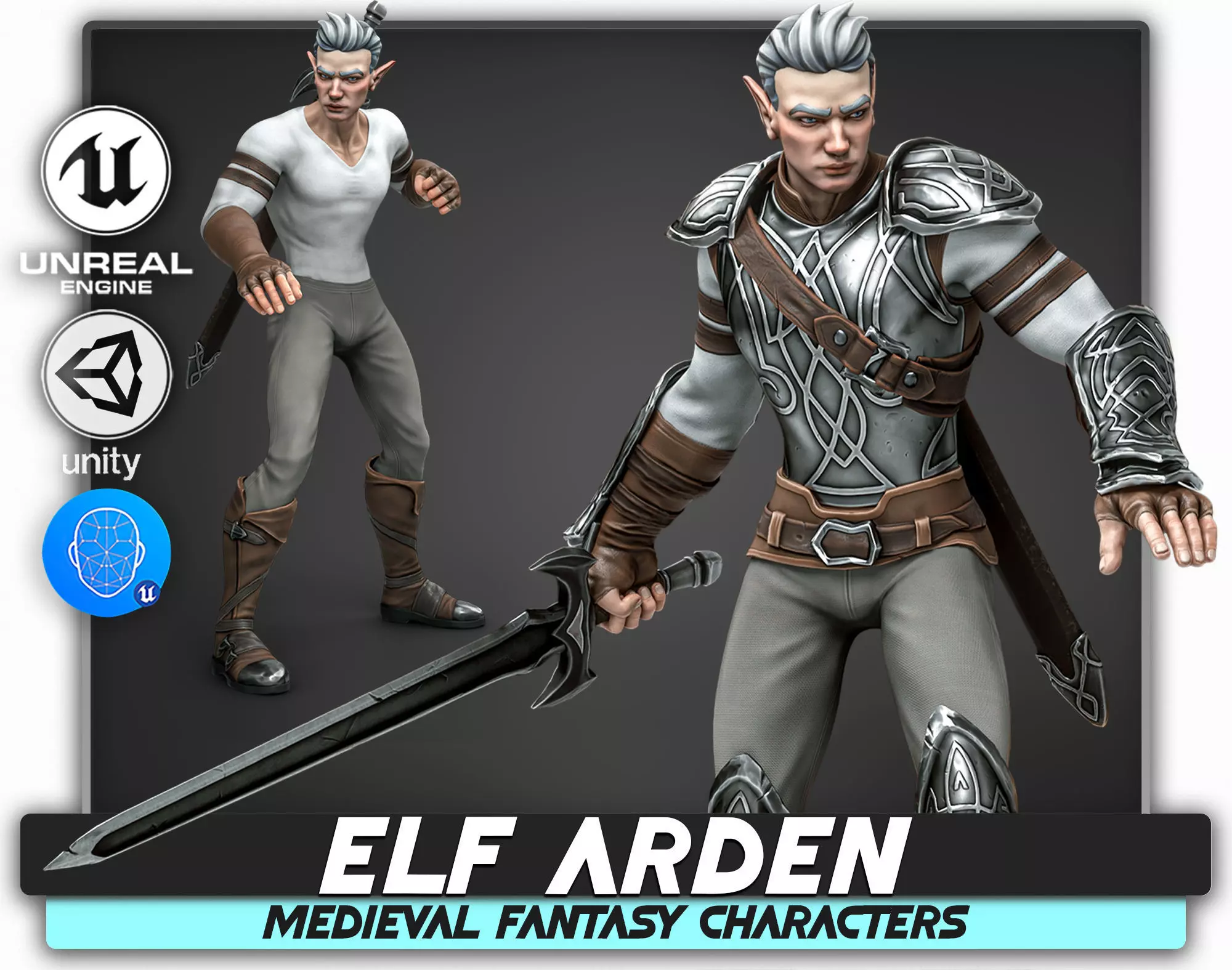 Elf Arden - Stylized Medieval Elven Warrior - RPG Hero - 56 Low-poly 3D model_0