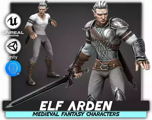Elf Arden - Stylized Medieval Elven Warrior - RPG Hero - 56 Low-poly 3D model