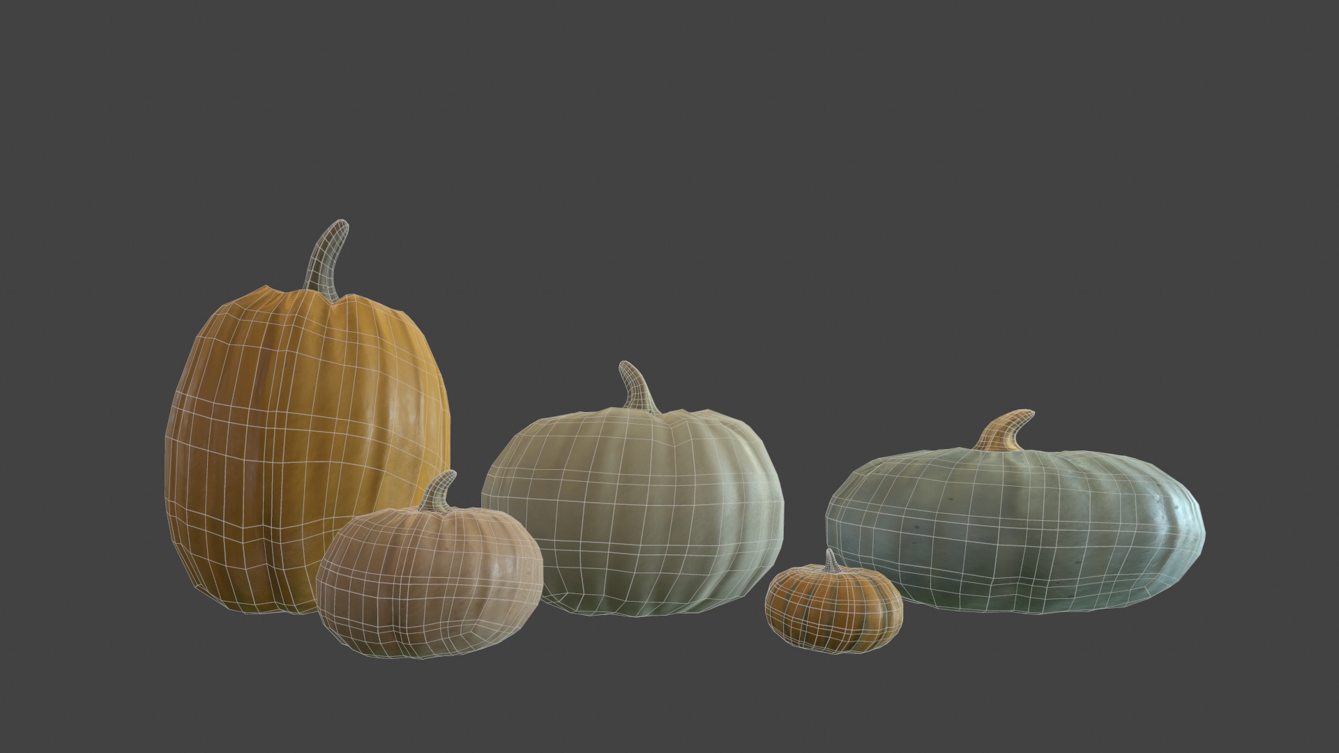 3D Pumpkin 5 Pack with 35 Texture and Shape Combinations Low-poly 3D model_4