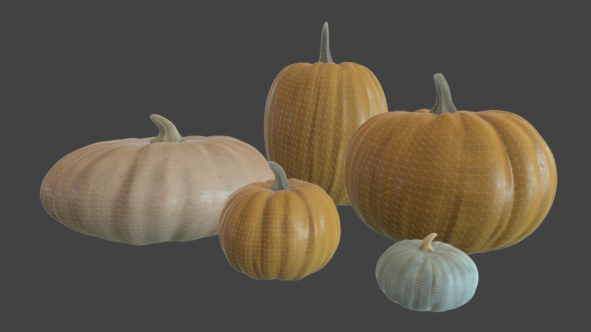 3D Pumpkin 5 Pack with 35 Texture and Shape Combinations Low-poly 3D model_5