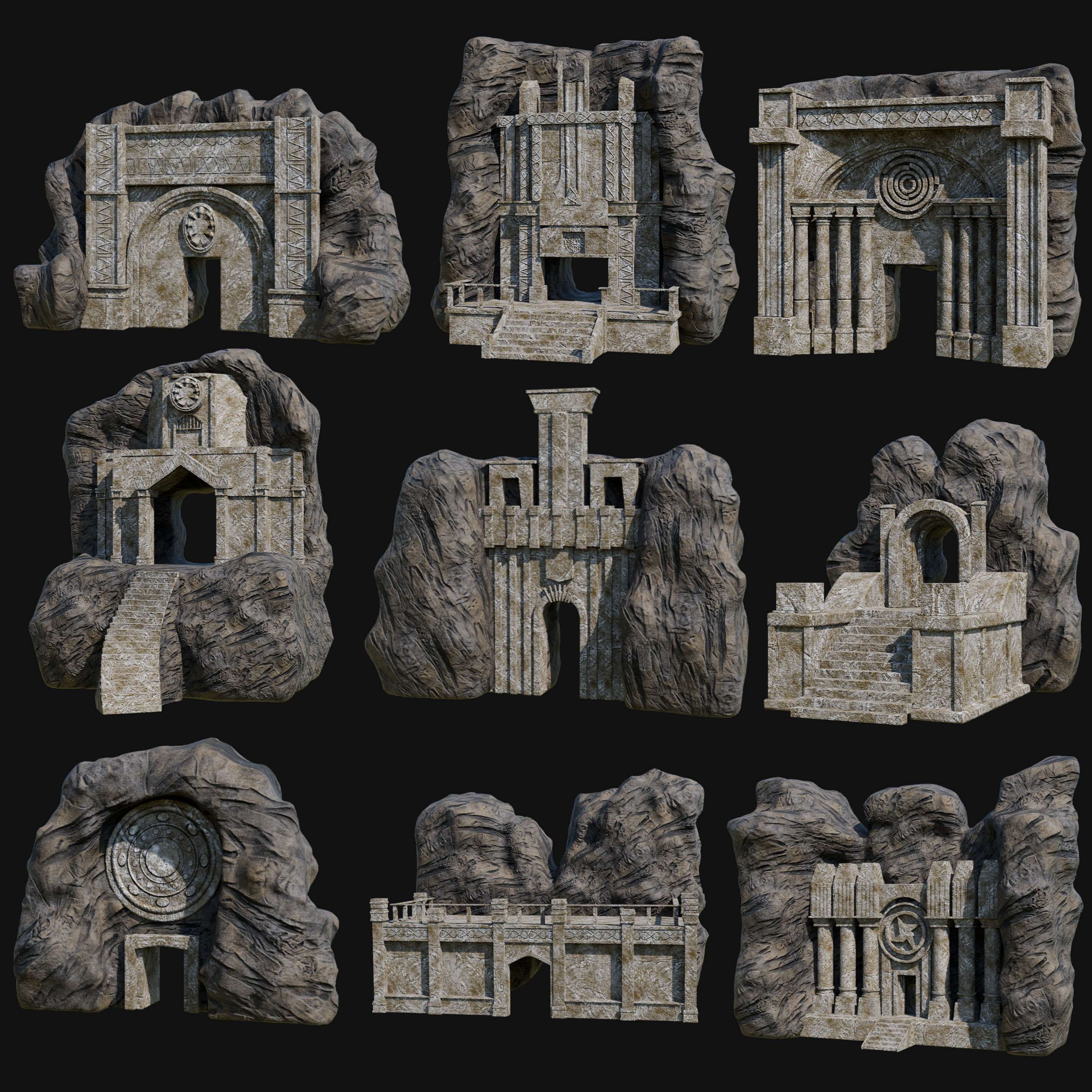 CAVE ENTRANCE GATE PORTAL DUNGEON ANCIENT TEMPLE COLLECTION Low-poly 3D model_55