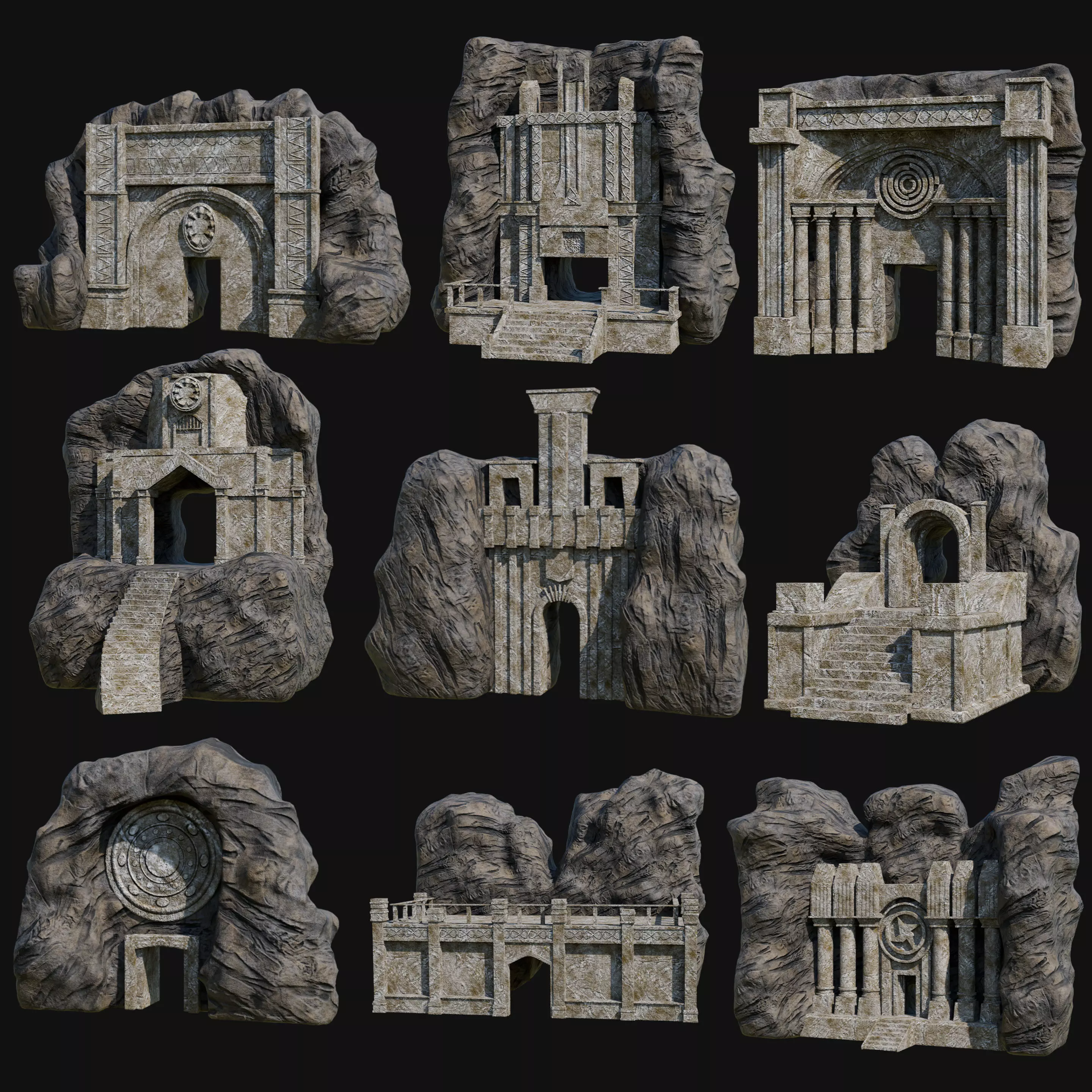 CAVE ENTRANCE GATE PORTAL DUNGEON ANCIENT TEMPLE COLLECTION Low-poly 3D model_0