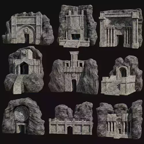 CAVE ENTRANCE GATE PORTAL DUNGEON ANCIENT TEMPLE COLLECTION Low-poly 3D model