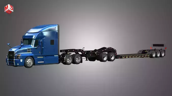 Anthem 64T Truck with Lowboy Double Trailer - Oversize Load 3D model