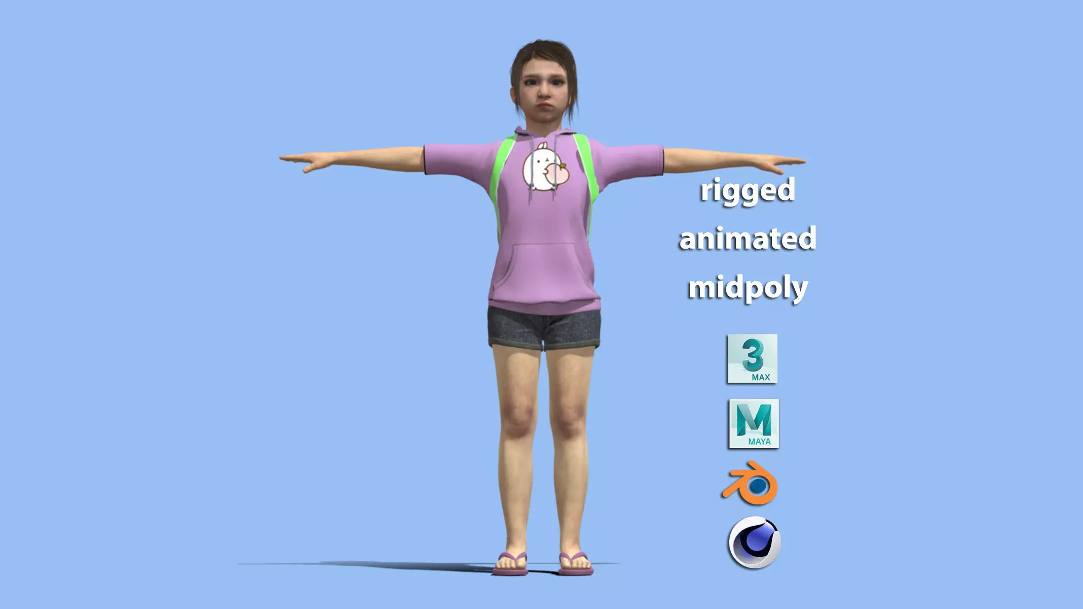 T-Pose Rigged Little girl 3D model_0