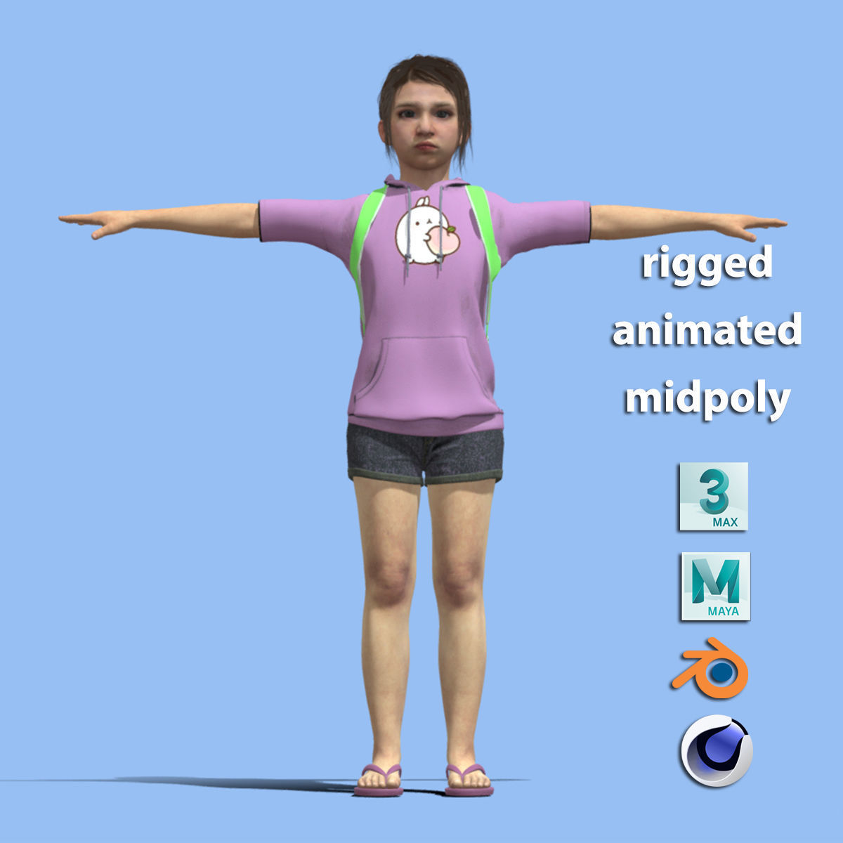T-Pose Rigged Little girl 3D model_2