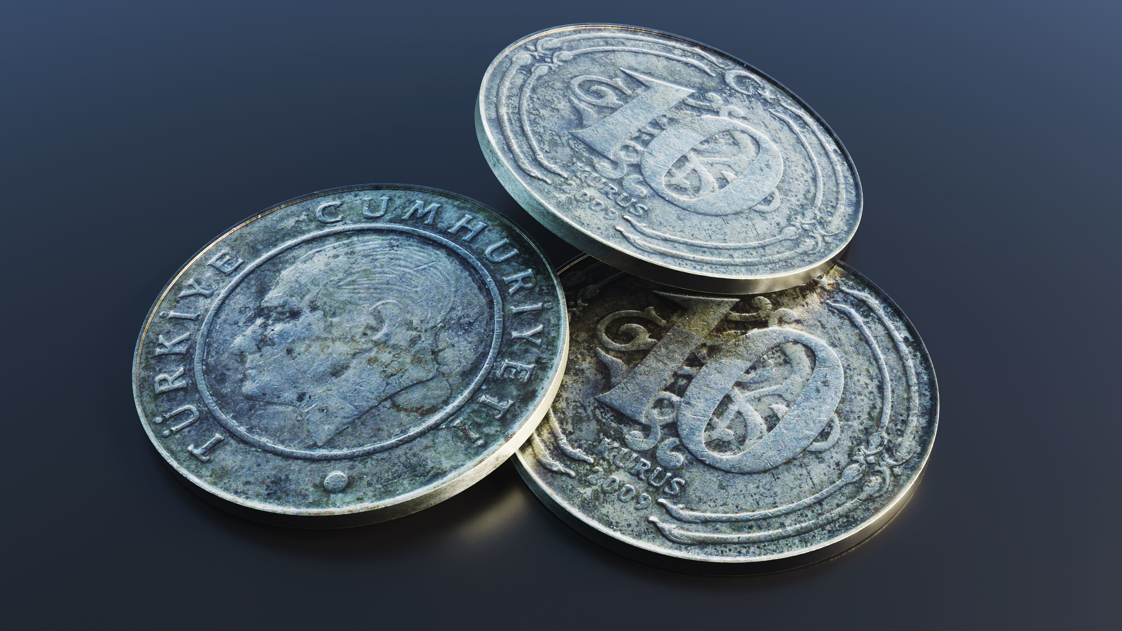 Turkish Lira Coin Low-poly 3D model_8