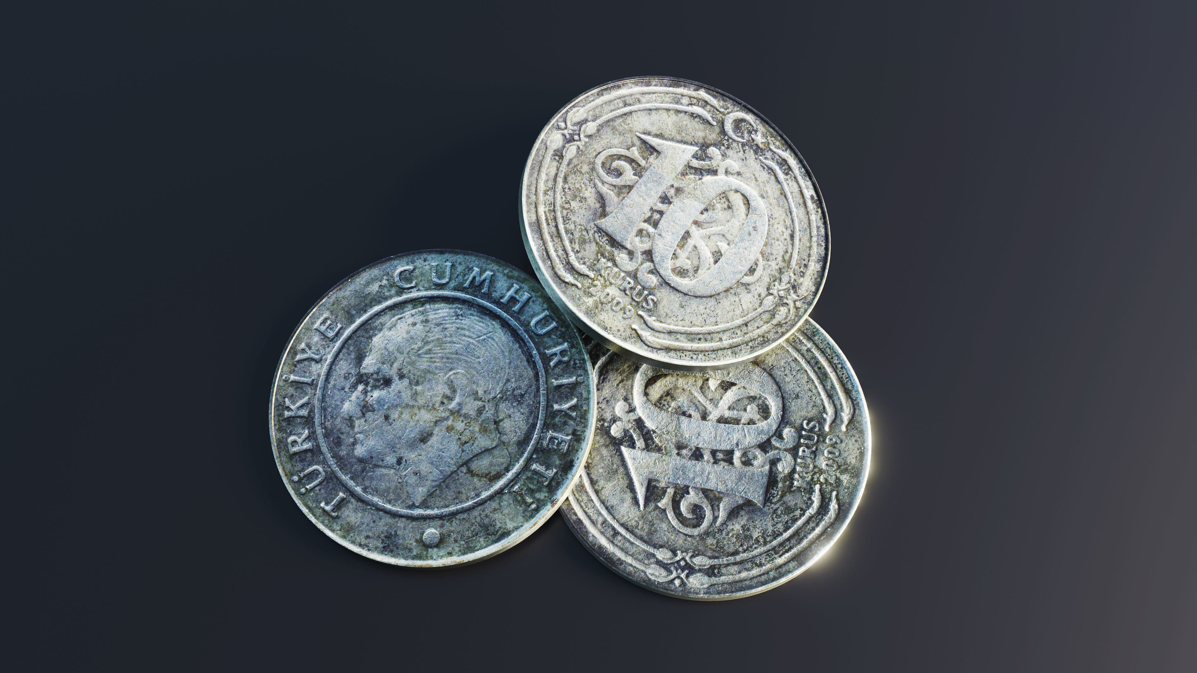 Turkish Lira Coin Low-poly 3D model_9