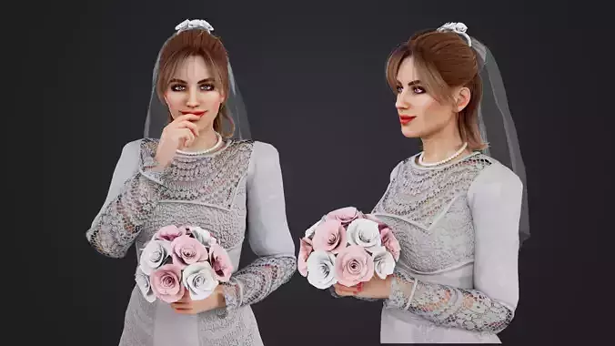 Bride Model Rigged Low-poly 3D model