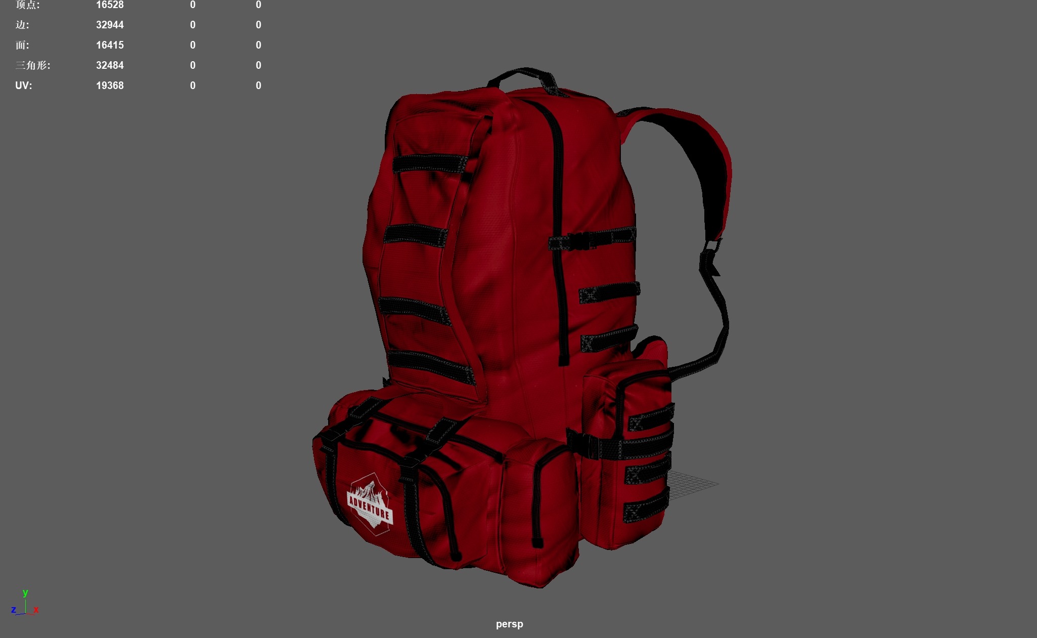 Camping Backpack Low-poly 3D model_7