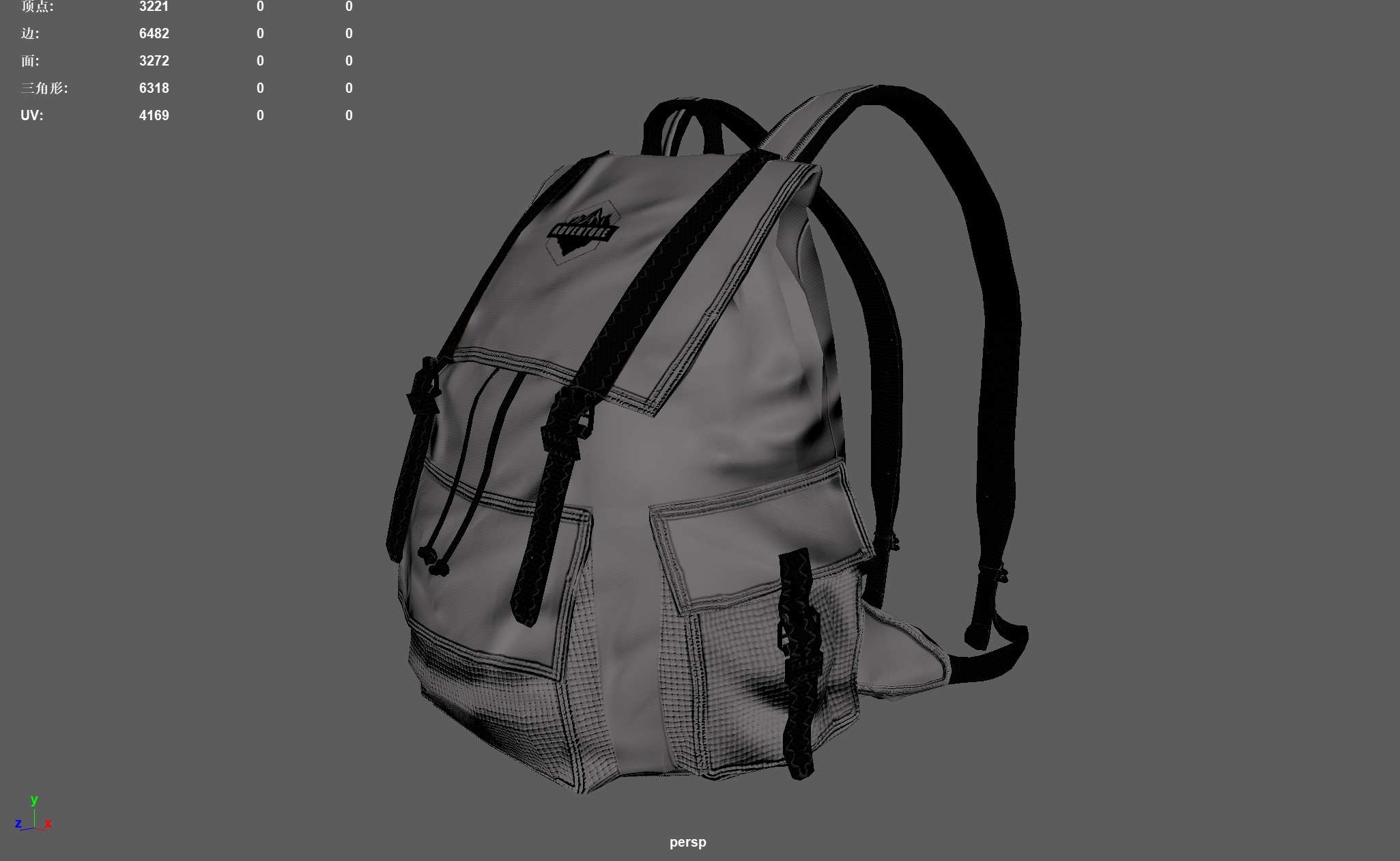 Camping Backpack Low-poly 3D model_8