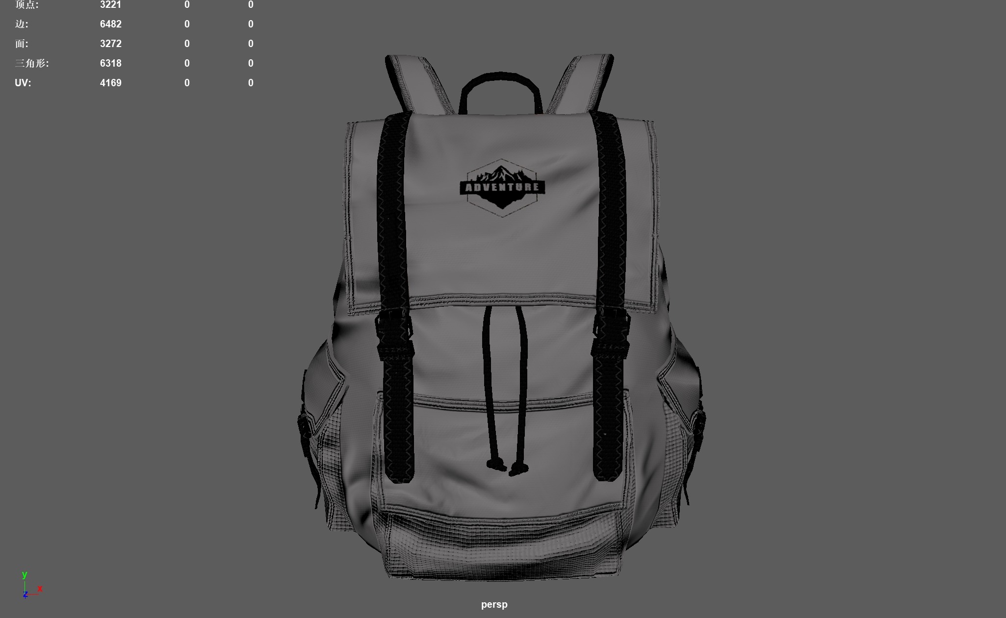 Camping Backpack Low-poly 3D model_5