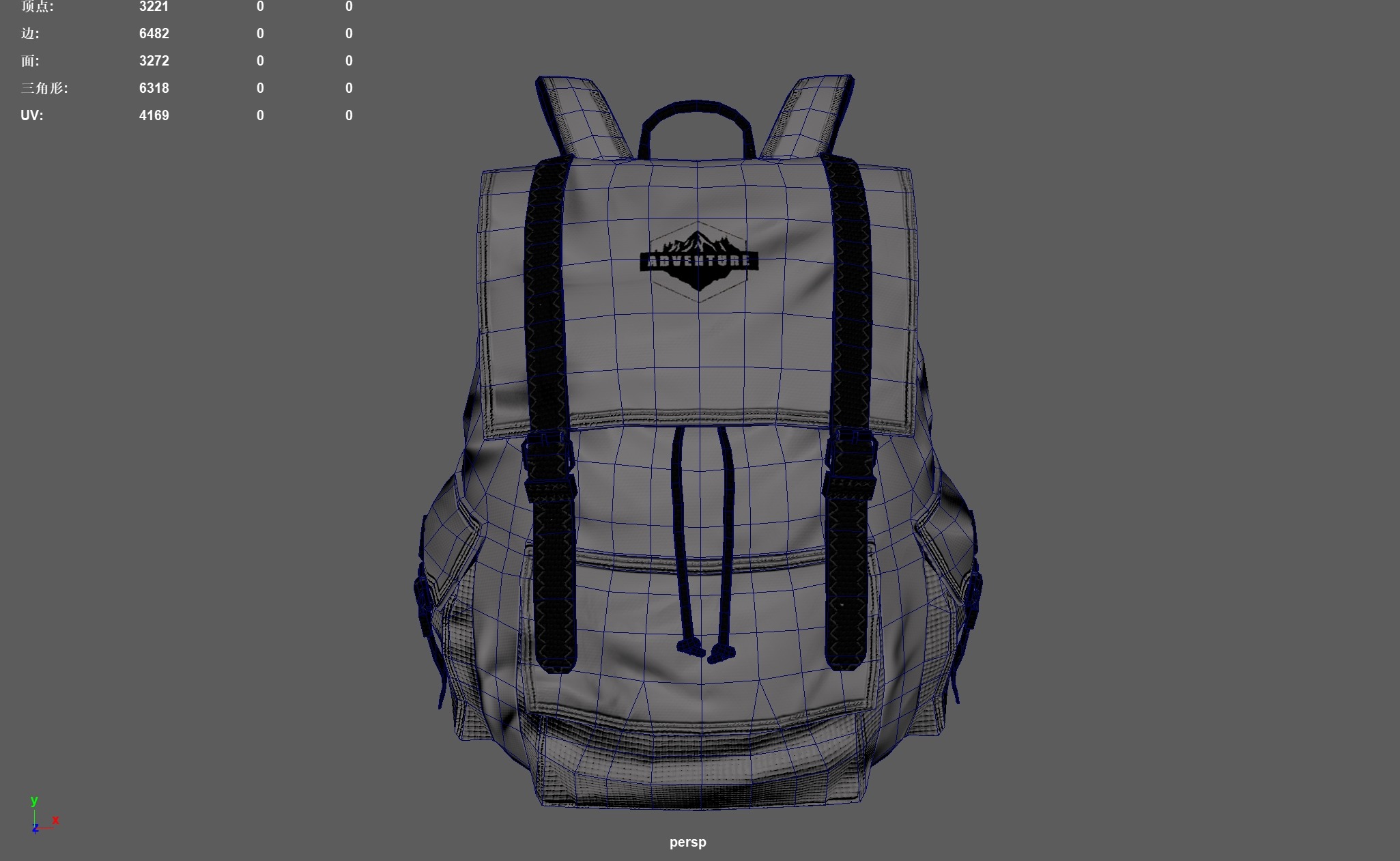 Camping Backpack Low-poly 3D model_6
