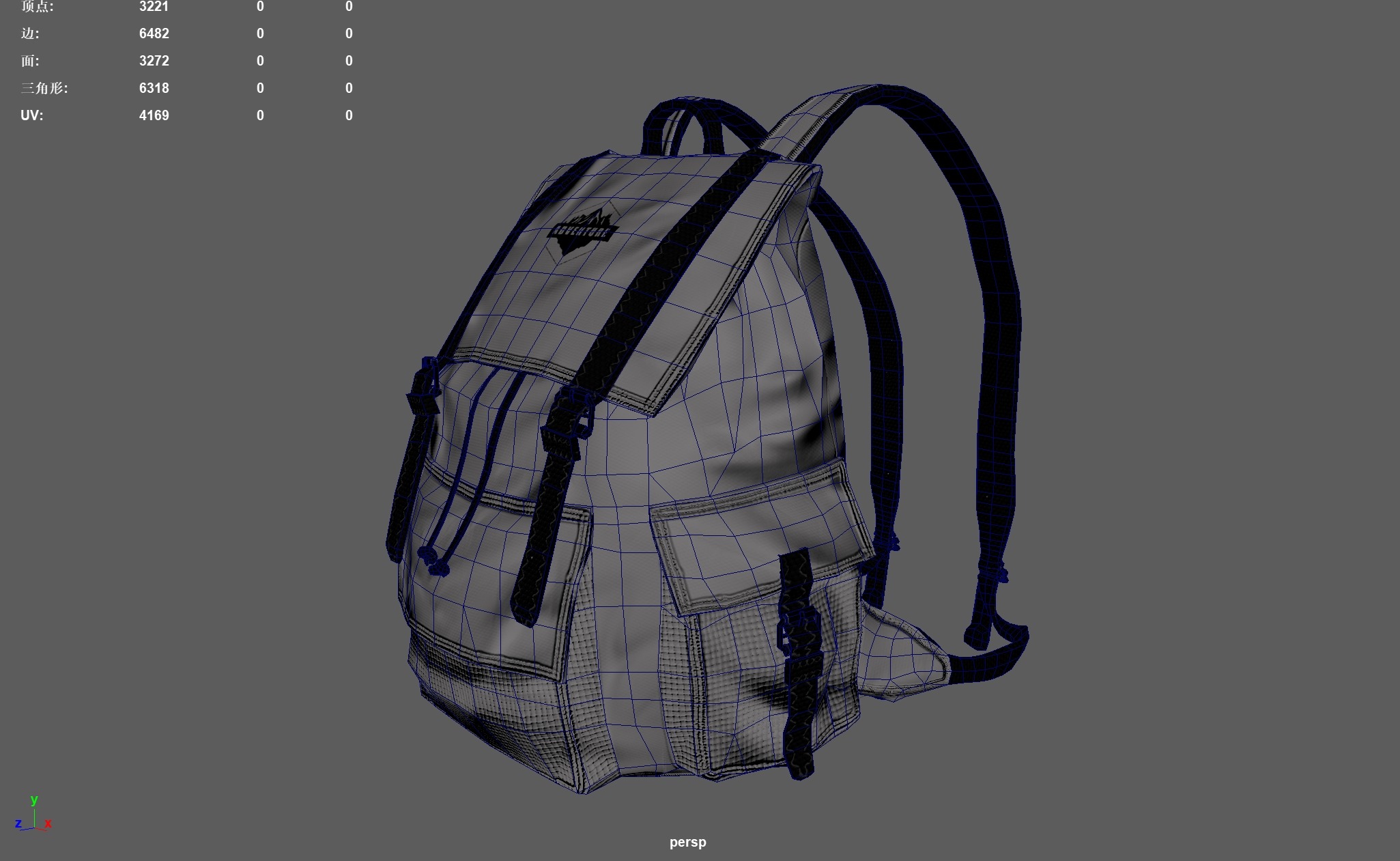 Camping Backpack Low-poly 3D model_7