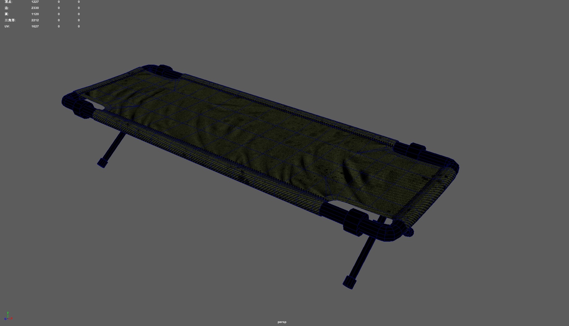 Folding cot Low-poly 3D model_6