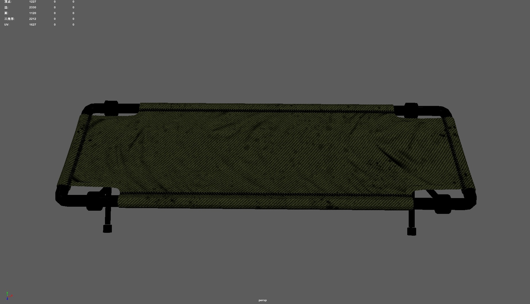 Folding cot Low-poly 3D model_4