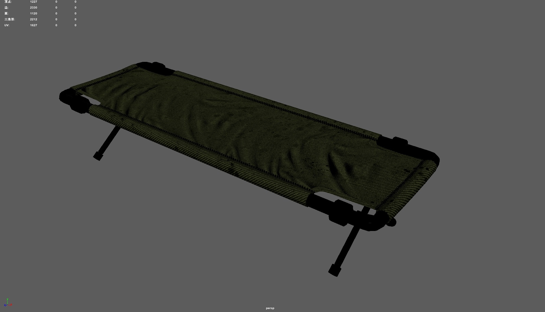 Folding cot Low-poly 3D model_5