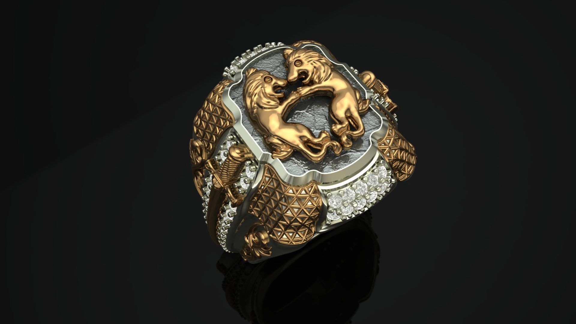 Two Lion Fighting Ring 3D print model 3D print model_2