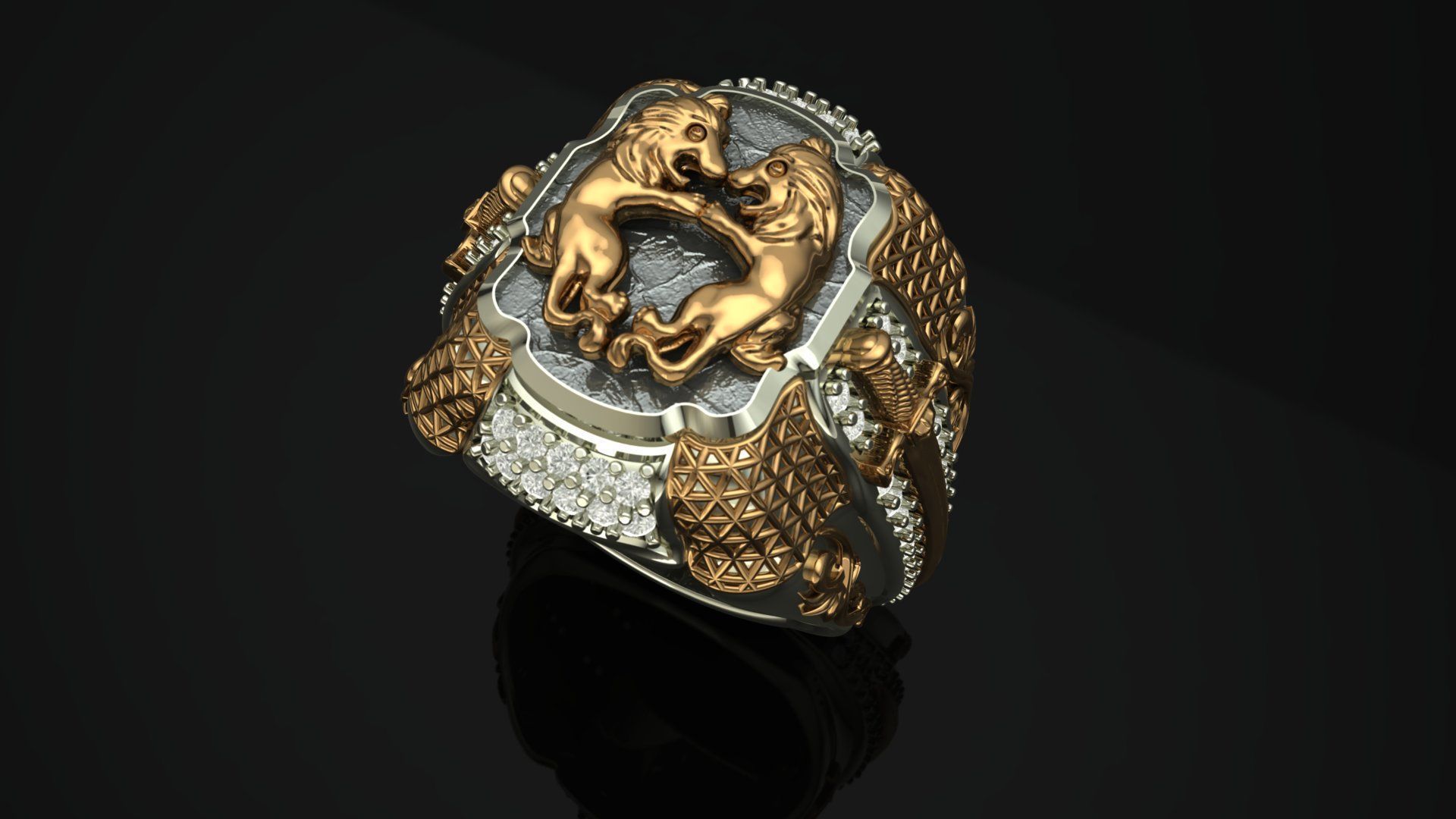 Two Lion Fighting Ring 3D print model 3D print model_3