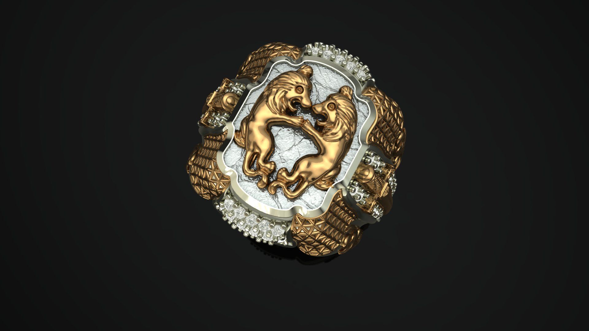 Two Lion Fighting Ring 3D print model 3D print model_7