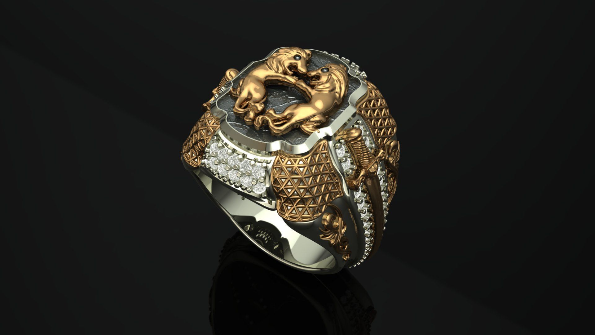 Two Lion Fighting Ring 3D print model 3D print model_8